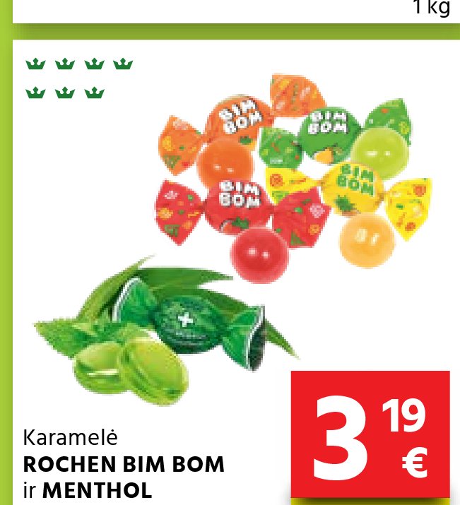 Karamelė ROCHEN BIM BOM ir MENTHOL EUCALYPTUS, 1 kg