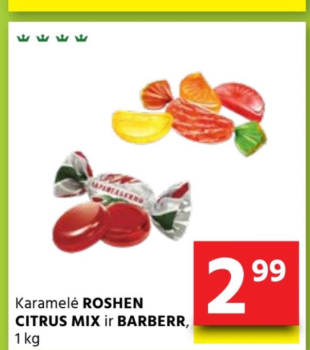 Karamelė ROSHEN CITRUS MIX ir BARBERR, 1 kg