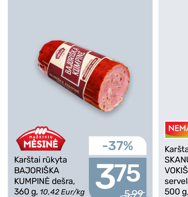 Karštai rūkyta BAJORIŠKA KUMPINĖ dešra, 360 g