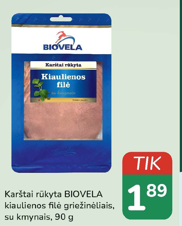 Karštai rūkyta BIOVELA kiaulienos filė griežinėliais, 90 g