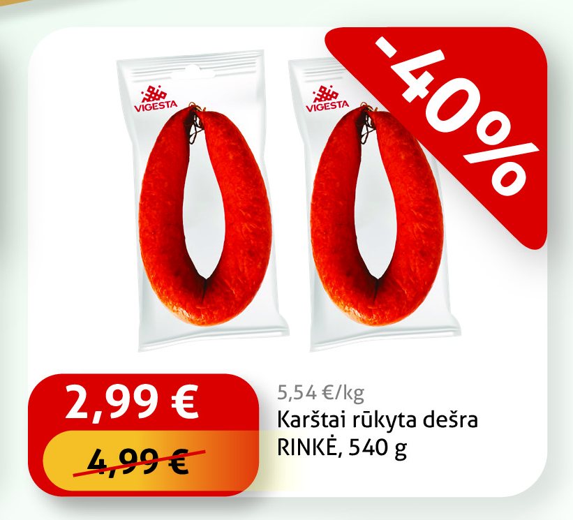 Karštai rūkyta dešra RINKĖ, 540 g