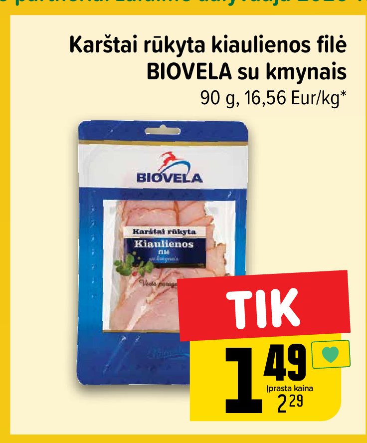 Karštai rūkyta kiaulienos filė BIOVELA su kmynais, 90 g