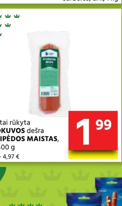 Karštai rūkyta KROKUVOS dešra KLAIPĖDOS MAISTAS, 400 g