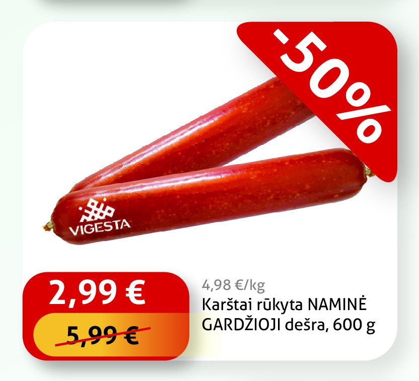 Karštai rūkyta NAMINĖ GARDŽIOJI dešra, 600 g