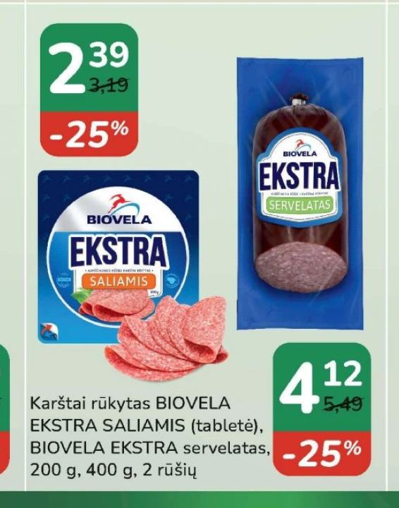 Karštai rūkytas BIOVELA EKSTRA SALIAMIS (tabletė), 200 g