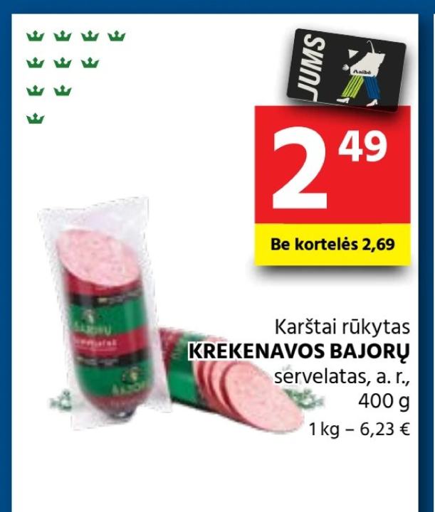 Karštai rūkytas KREKENAVOS BAJORŲ servelatas, 400 g