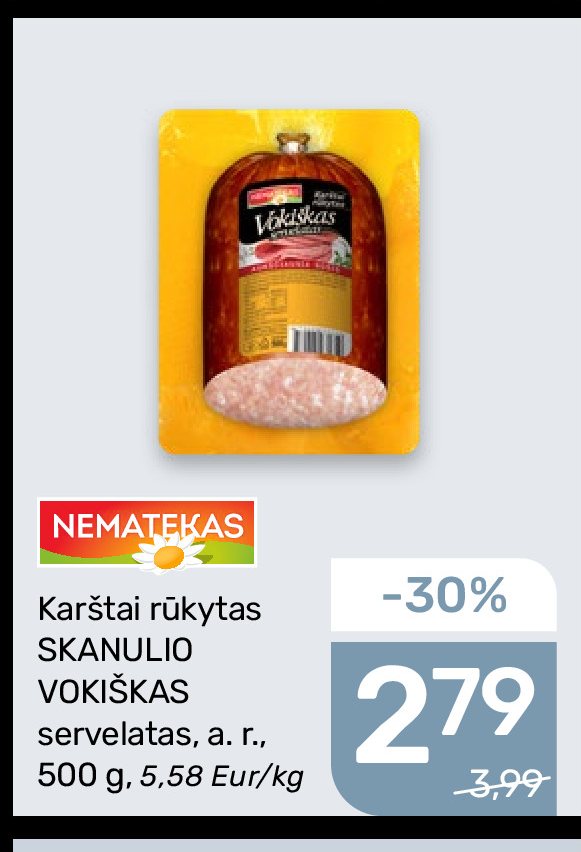 Karštai rūkytas SKANULIO VOKIŠKAS servelatas, 500 g