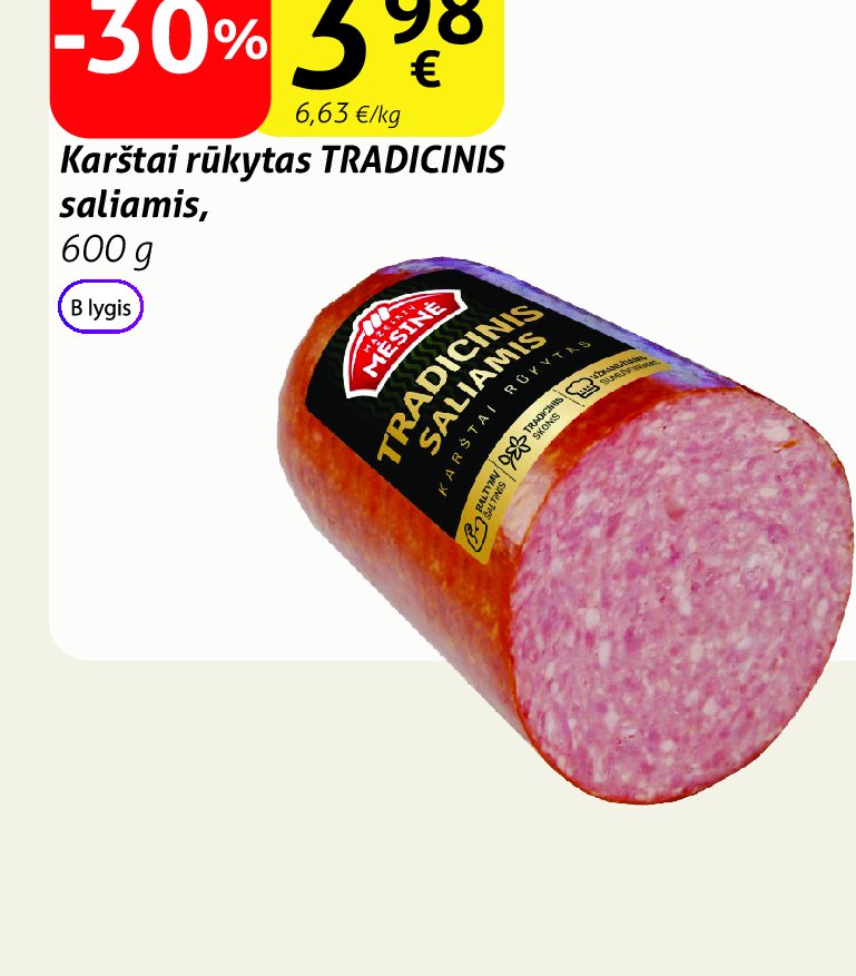 Karštai rūkytas TRADICINIS saliamis, 600 g