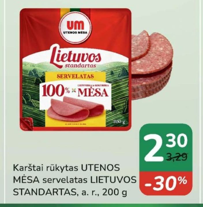 Karštai rūkytas UTENOS MĖSA servelatas LIETUVOS STANDARTAS, 200 g