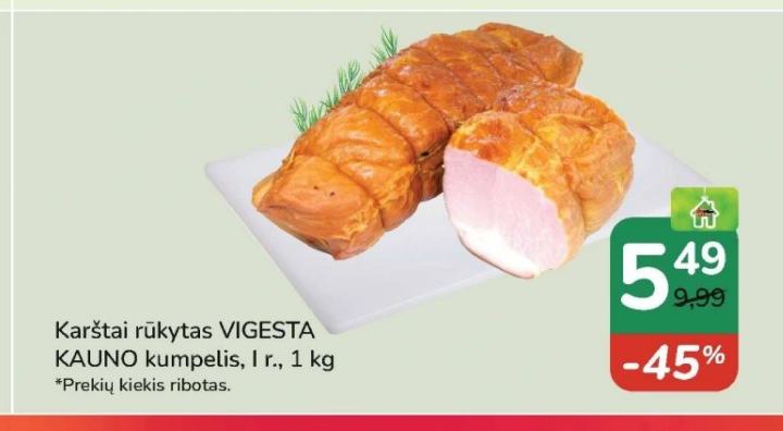 Karštai rūkytas VIGESTA KAUNO kumpelis, 1 kg