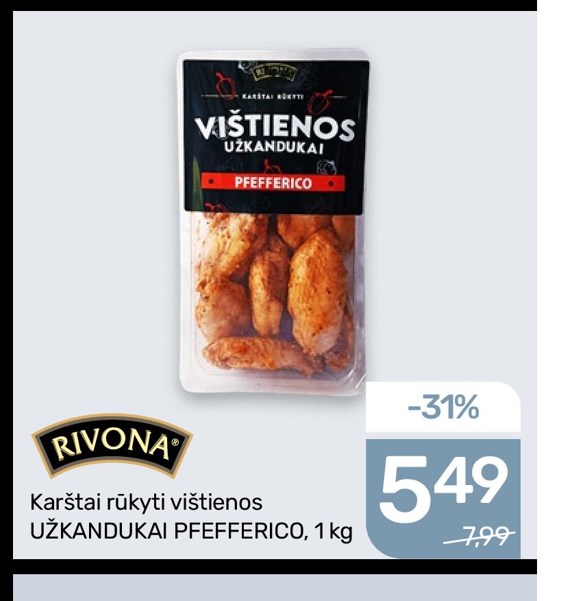 Karštai rūkyti vištienos UŽKANDUKAI PFEFFERICO RIVONA, 1 kg