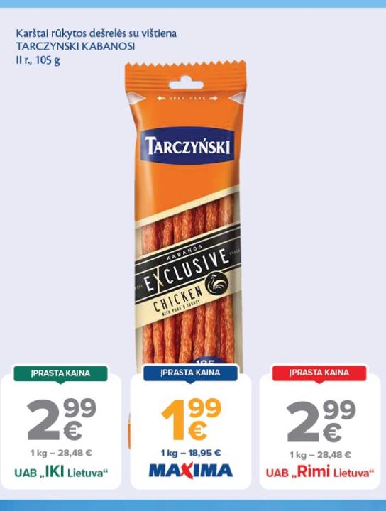 Karštai rūkytos dešrelės su vištiena TARCZYNSKI KABANOSI, 105 g