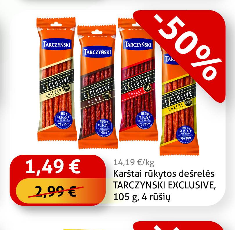 Karštai rūkytos dešrelės TARCZYNSKI EXCLUSIVE, 105 g