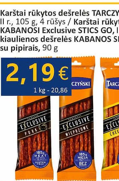 Karštai rūkytos dešrelės TARCZYNSKI KABANOSI Exclusive, II r., 105 g