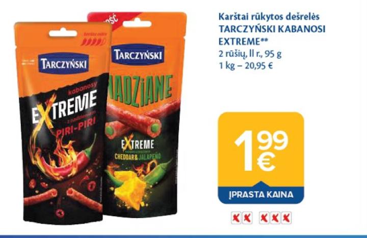 Karštai rūkytos dešrelės TARCZYŃSKI KABANOSI EXTREME, 95 g