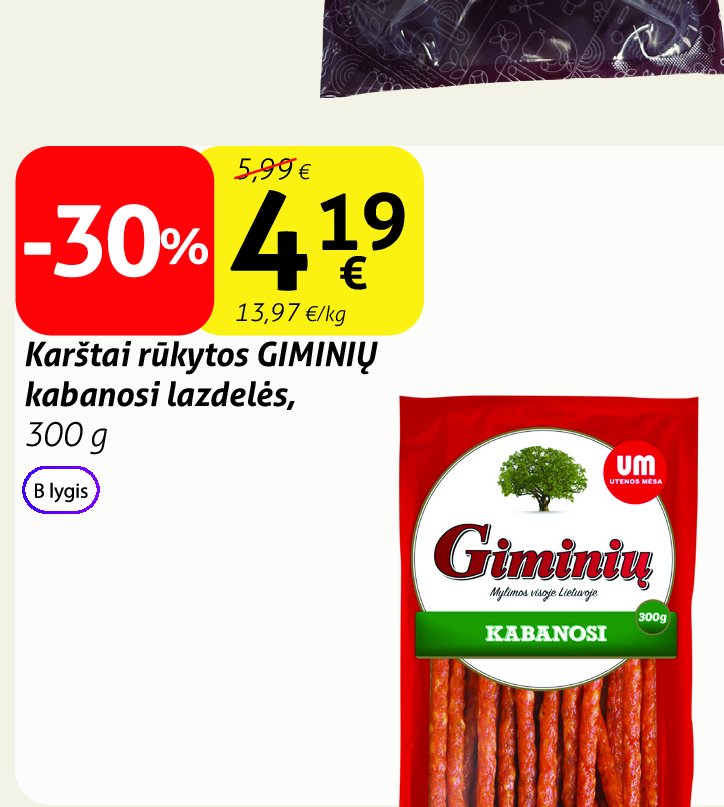 Karštai rūkytos GIMINIŲ kabanosi lazdelės, 300 g