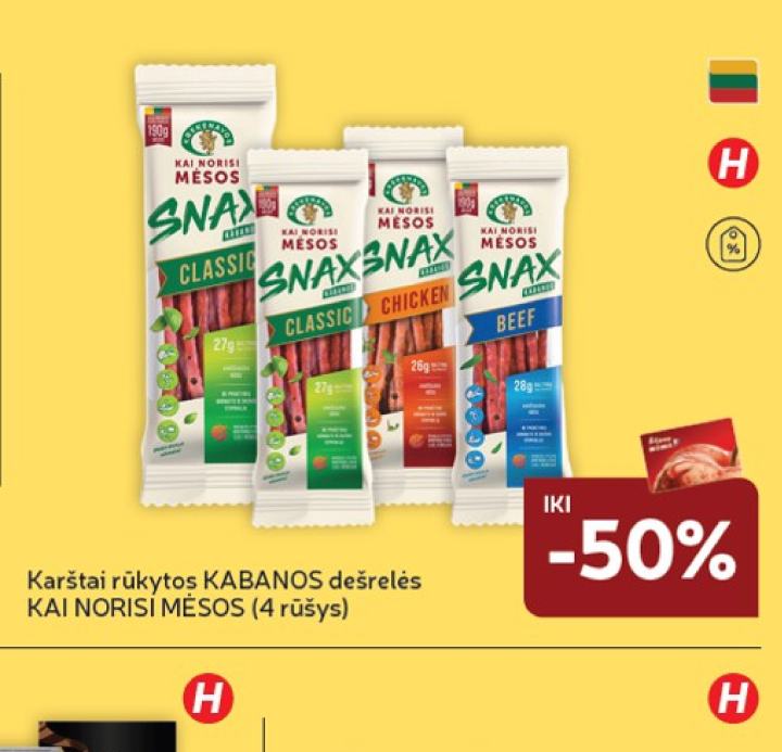 Karštai rūkytos KABANOS dešrelės KAI NORISI MĖSOS