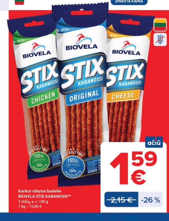 Karštai rūkytos lazdelės BIOVELA STIX KABANOSSI, 100 g
