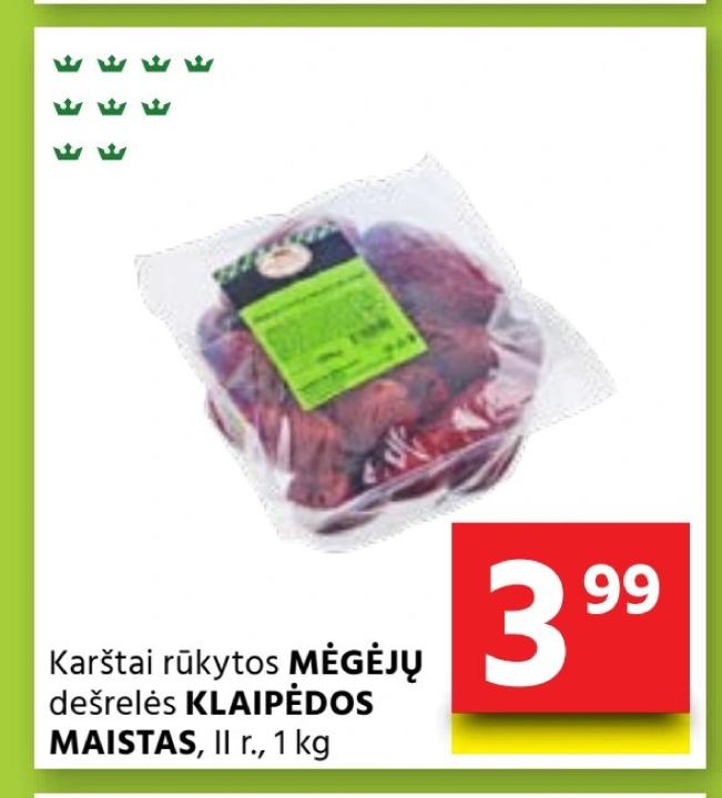 Karštai rūkytos MĖGĖJŲ dešrelės KLAIPĖDOS MAISTAS, 1 kg