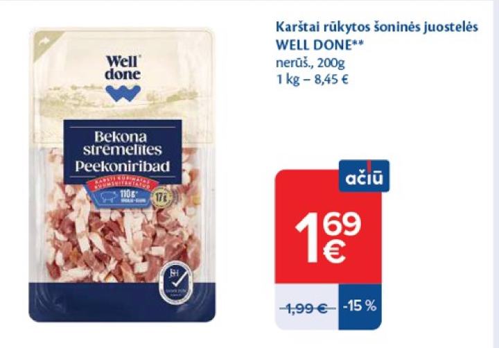 Karštai rūkytos šoninės juostelės WELL DONE, 200 g