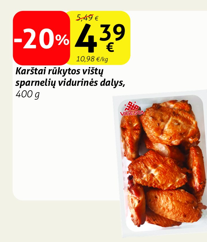 Karštai rūkytos vištų sparnelių vidurinės dalys, 400 g