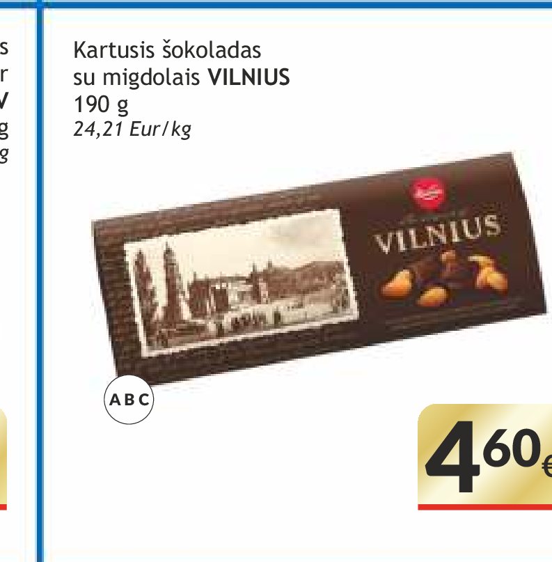 Kartusis šokoladas su migdolais VILNIUS, 190 g