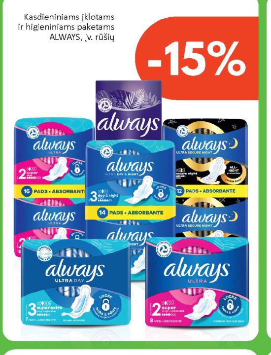 Kasdieniniams įklotams ir higieniniams paketams ALWAYS