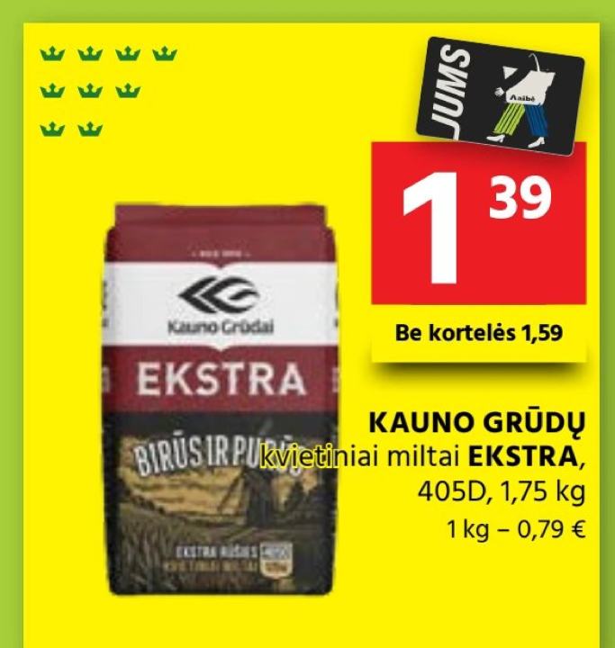 KAUNO GRŪDŲ kvietiniai miltai EKSTRA, 1.75 kg