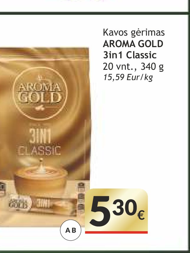 Kavos gėrimas AROMA GOLD 3in1 Classic, 20 vnt