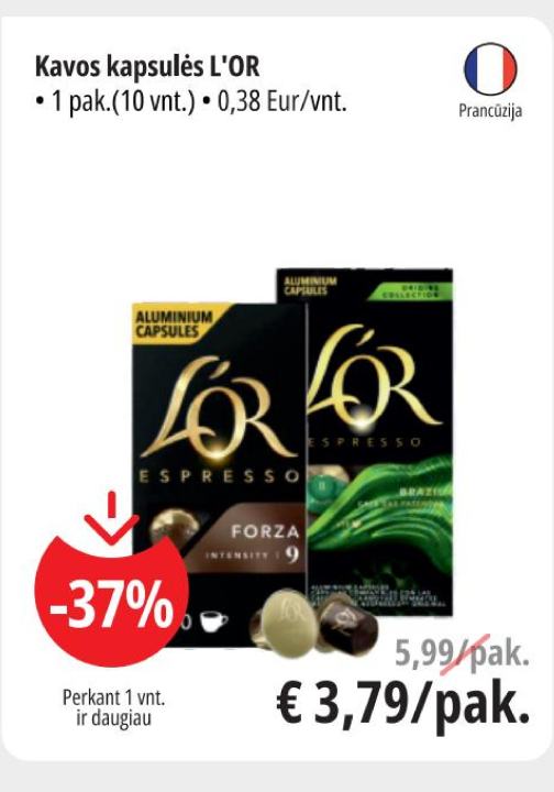 Kavos kapsulės L'OR, 1 pak.