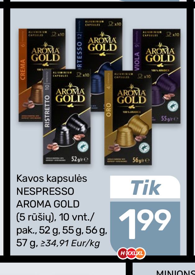 Kavos kapsulės NESPRESSO AROMA GOLD, 10 vnt