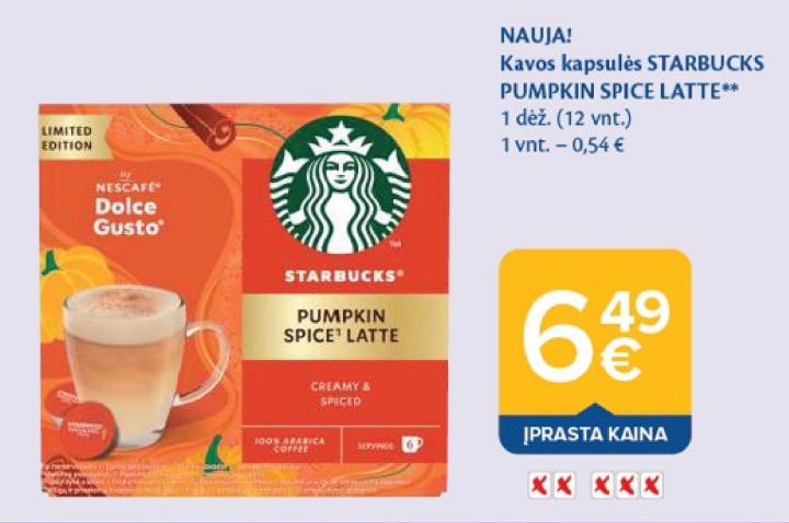 Kavos kapsulės STARBUCKS PUMPKIN SPICE LATTE, 1 dėž.
