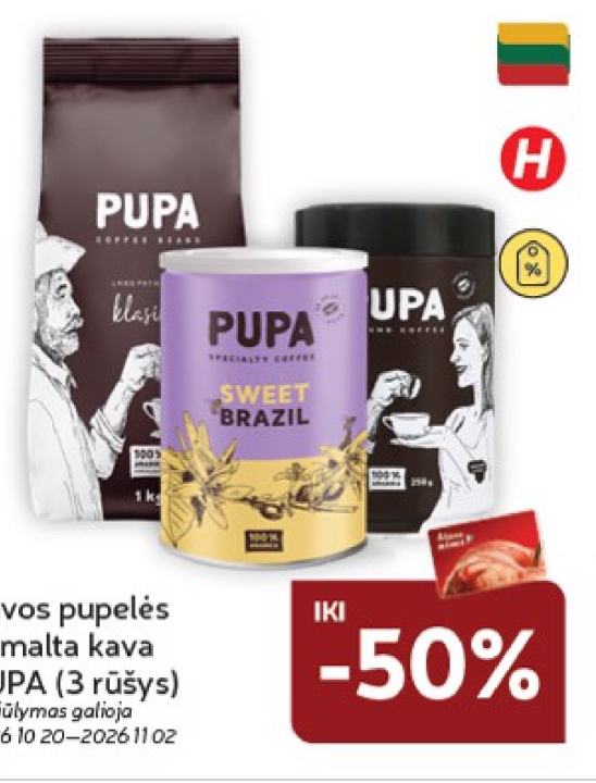 Kavos pupelės ar malta kava PUPA