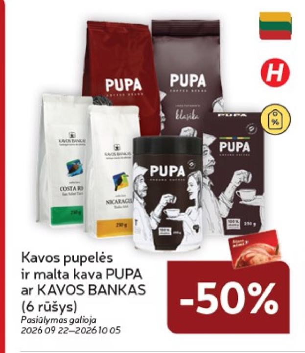 Kavos pupelės ir malta kava PUPA ar KAVOS BANKAS