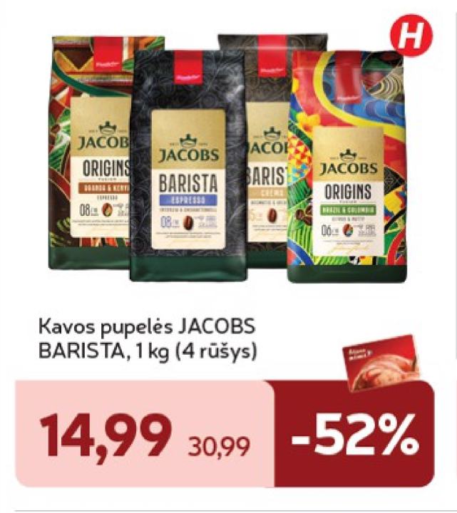 Kavos pupelės JACOBS BARISTA, 1 kg