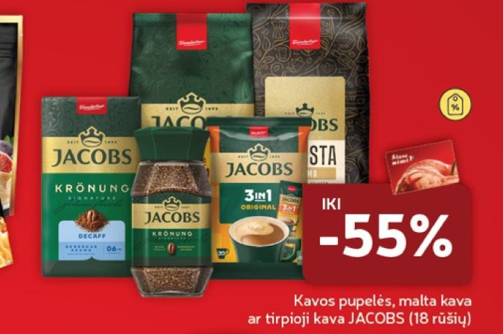 Kavos pupelės, malta kava ar tirpioji kava JACOBS