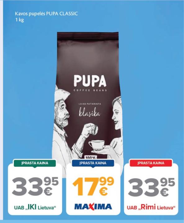 Kavos pupelės PUPA CLASSIC, 1 kg