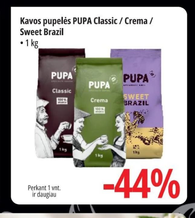Kavos pupelės PUPA Classic / Crema / Sweet Brazil, 1 kg