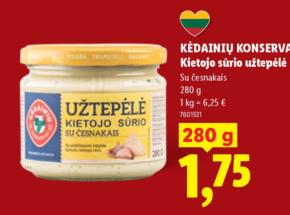 KĖDAINIŲ KONSERVAI Kietojo sūrio užtepėlė, 280 g