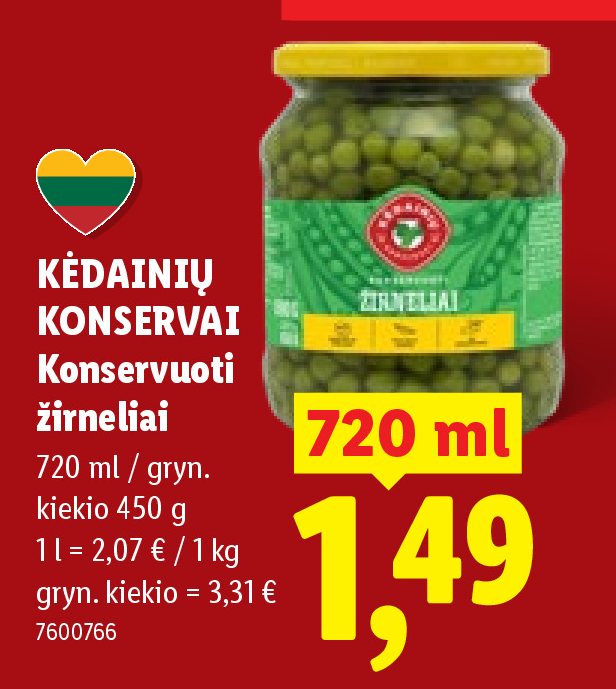 KĖDAINIŲ KONSERVAI Konservuoti žirneliai, 720 ml