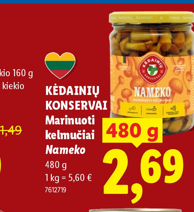 KĖDAINIŲ KONSERVAI Marinuoti kelmučiai Nameko, 480 g