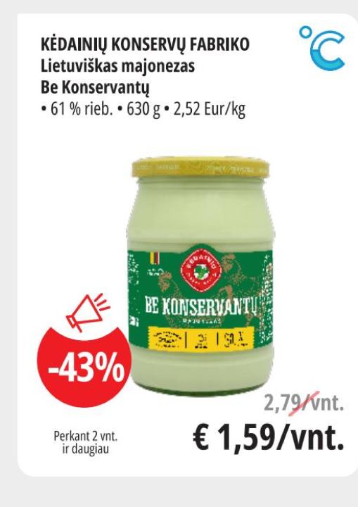 KĖDAINIŲ KONSERVŲ FABRIKO Lietuviškas majonezas, 630 g