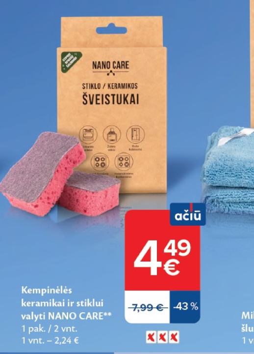 Kempinėlės keramikai ir stiklui valyti NANO CARE, 1 pak.