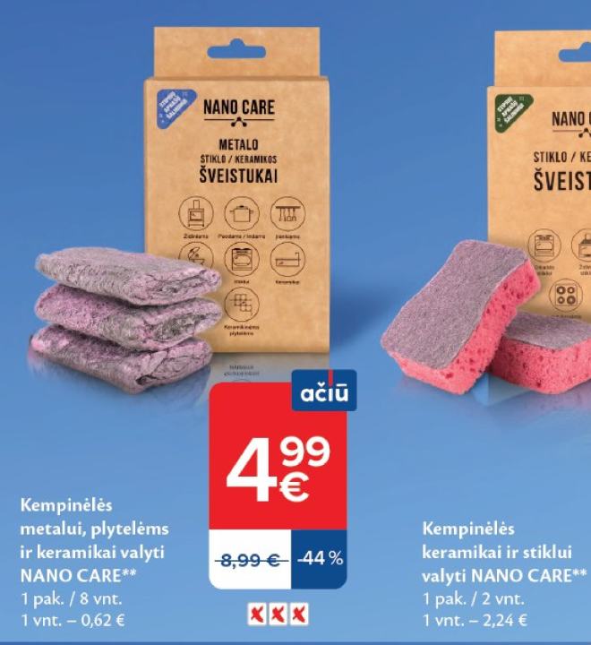 Kempinėlės metalui, plytelėms ir keramikai valyti NANO CARE, 1 pak.