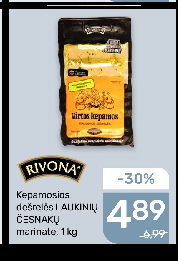Kepamosios dešrelės LAUKINIŲ ČESNAKŲ marinate RIVONA, 1 kg