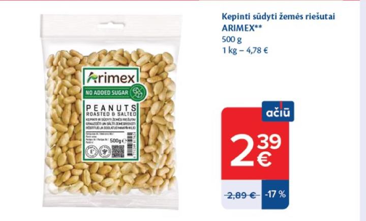 Kepinti sūdyti žemės riešutai ARIMEX, 500 g