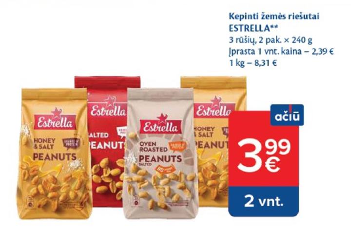 Kepinti žemės riešutai ESTRELLA, 2 pak.