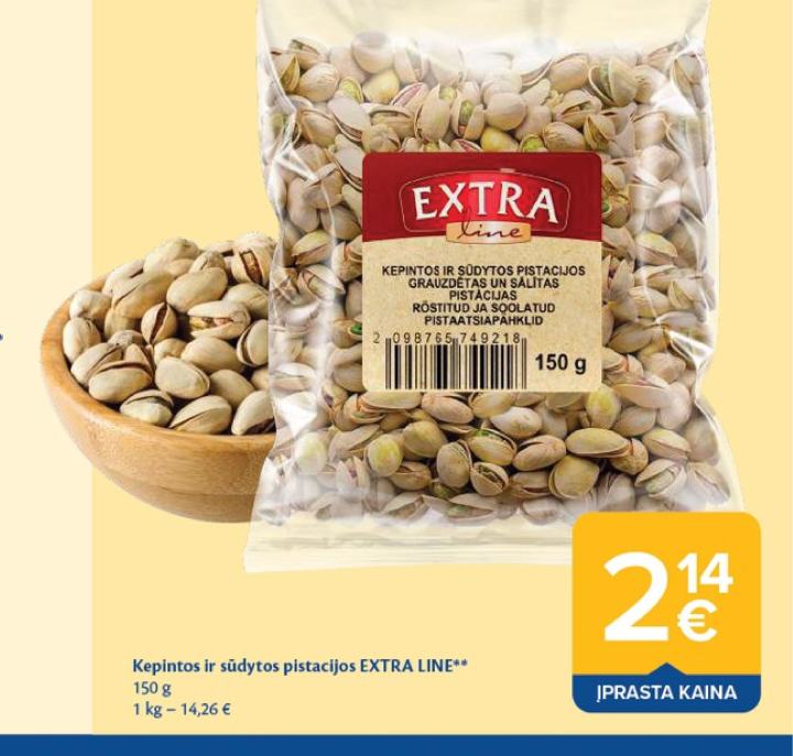 Kepintos ir sūdytos pistacijos EXTRA LINE, 150 g