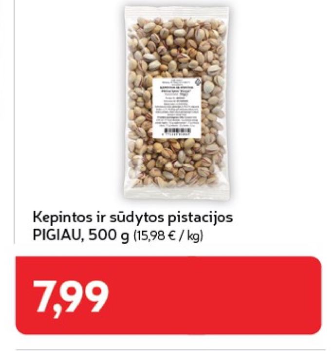 Kepintos ir sūdytos pistacijos PIGIAU, 500 g