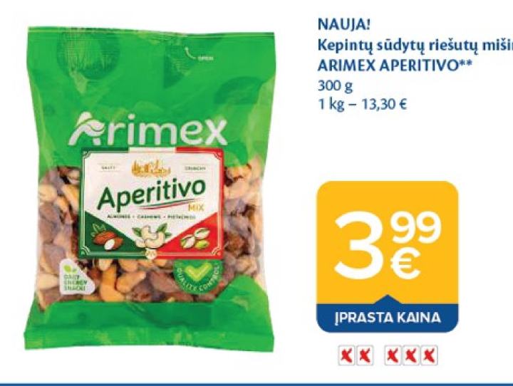 Kepintų sūdytų riešutų mišinys ARIMEX APERITIVO, 300 g